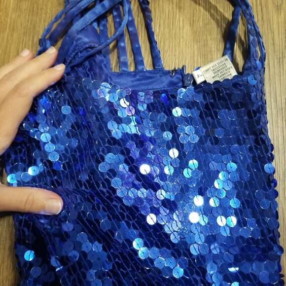 Sz 4 (fits modern size) Early 90s Vintage Niteline Royal Blue Sequin Gown Dress - Picture 5 of 12